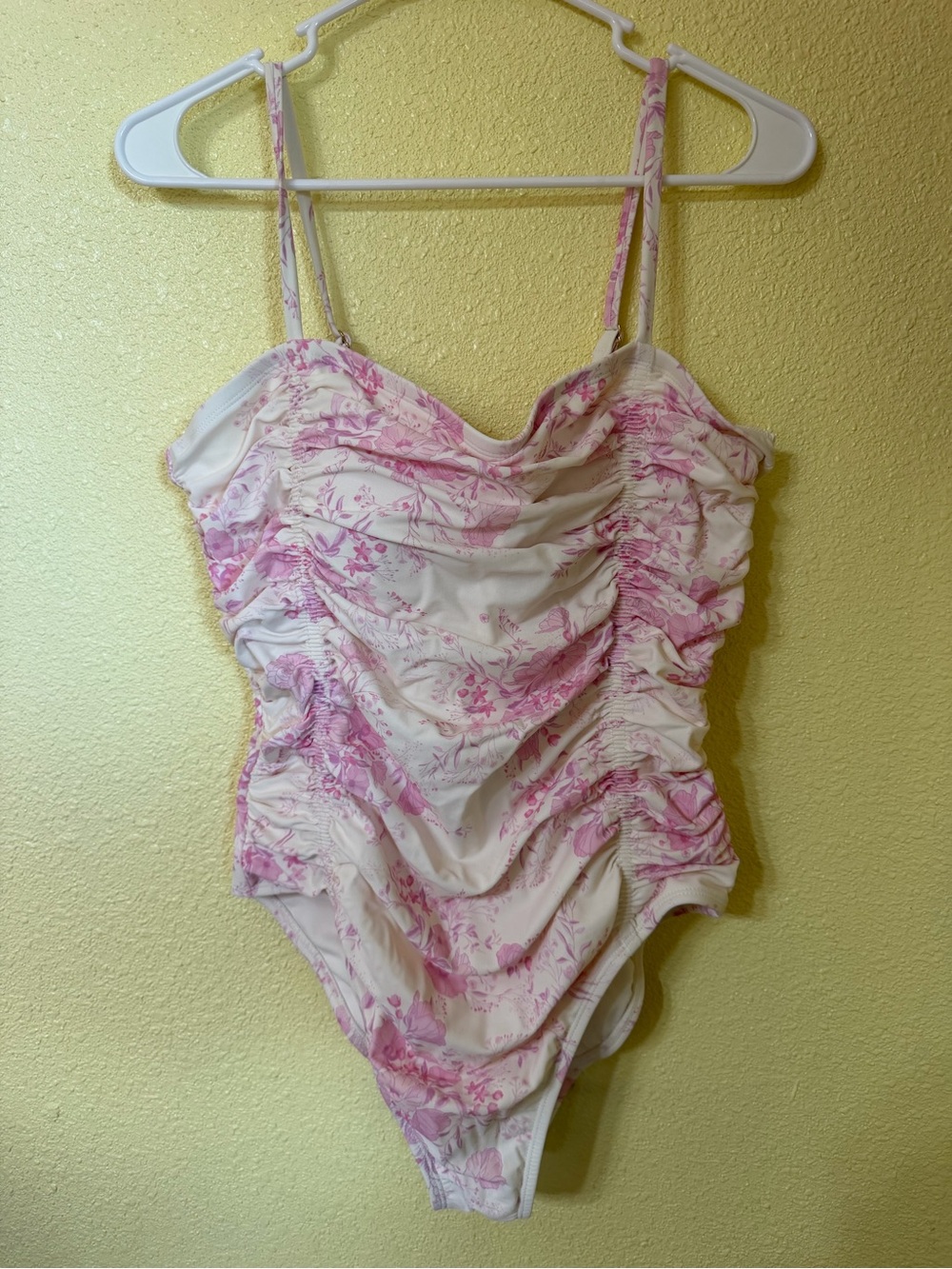 Shade & Shore Pink Floral Ruched One-Piece Swimsuit
